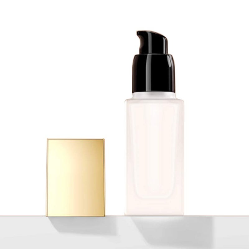 USRommaner 4 Pack 1 oz/30ml Matte Glass Essence Lotion Pump Bottle Empty Square Cosmetic Container Travel Liquid Foundation Base Dispenser Vials with Pressure Pump Golden Lid - Image 3